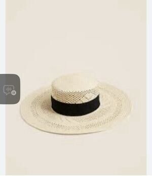 J CREW Wide brim boater straw hat with ribbon